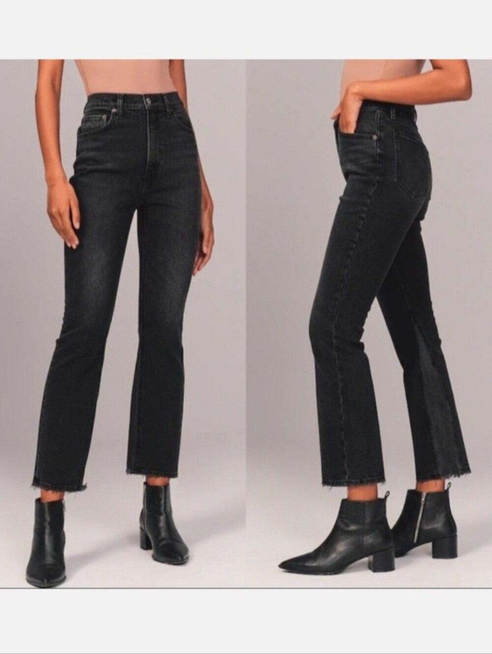 Abercrombie & Fitch high rise kick flare black distressed jeans size 27 grunge